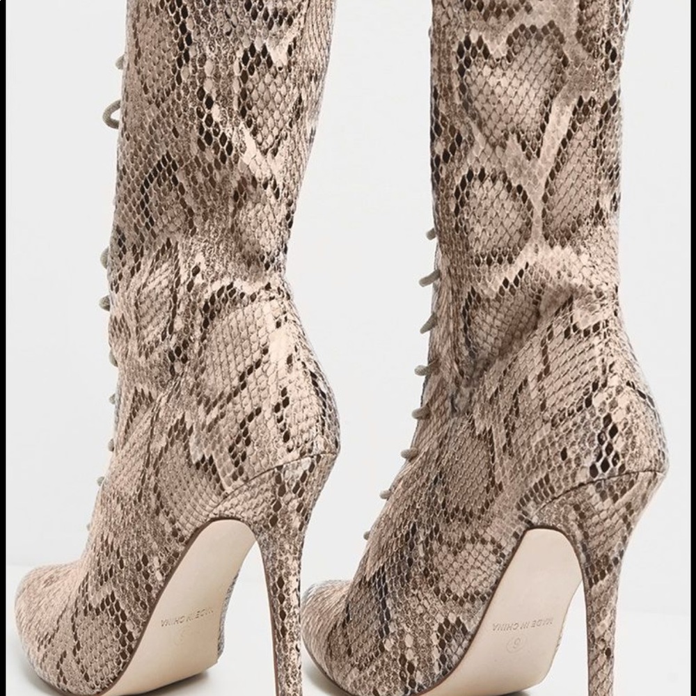 Snake Faux Leather Lace Up Sock Booties
